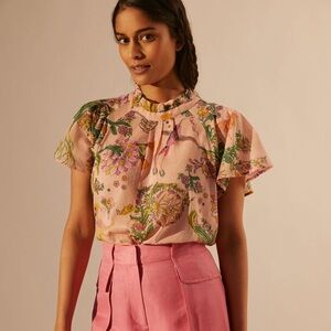 Banjanan Anthropologie floral printed pink blouse size L